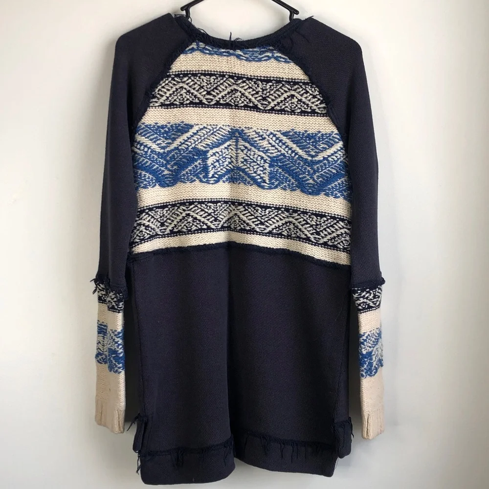 Free People Navy & Cream Patterned Sweater